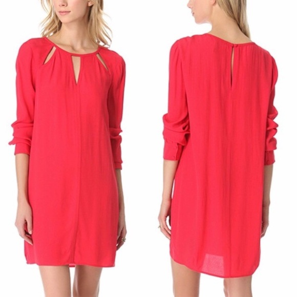 NWT BCBG Red Emmalise Long Sleeve Cutout Dress - Picture 2 of 8